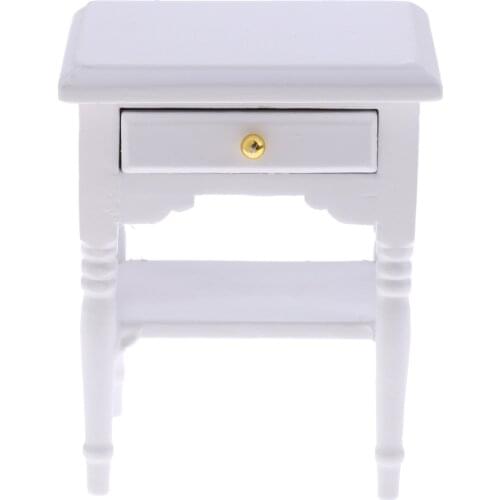 1:12 Dollhouse White Wooden Bedside Cabinet Nightstand Bedroom Furniture Toy