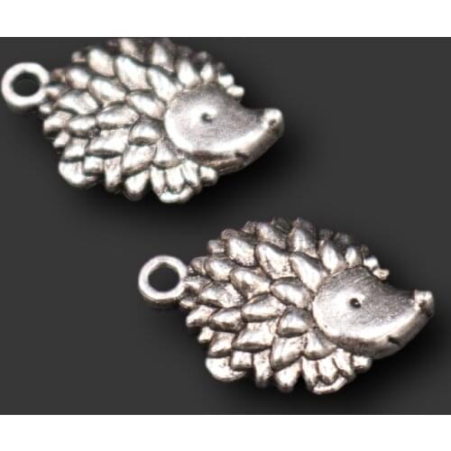 20pcs Silver Color Cute Animal Hedgehog Pendant DIY Charm Bracelet Earrings Jewelry Crafts Making 22*15mm M855