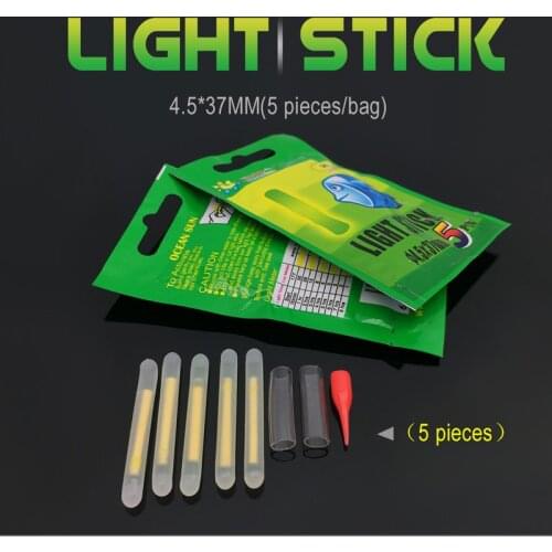 50 Bags(250pcs) 4.5*37mm Fishing Fluorescent Light Fishing Float Glow Stick Light Stick Luminous Stick Fishing Light Stick