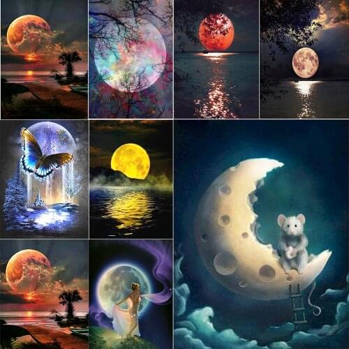 5D DIY Moon Painting Diamond Square/Round Embroidery Landscape Mosaic Diamond Painting Crafts Wall Painting Rhinestone home gift