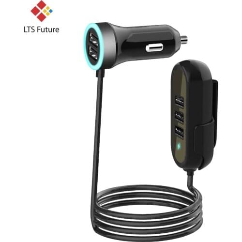 5.8A Long Cable Fast Car Cigarette Lighter charger, New Car Phone Charger for iPhone Samsung, Multi 5 Ports Backseat Car Charger