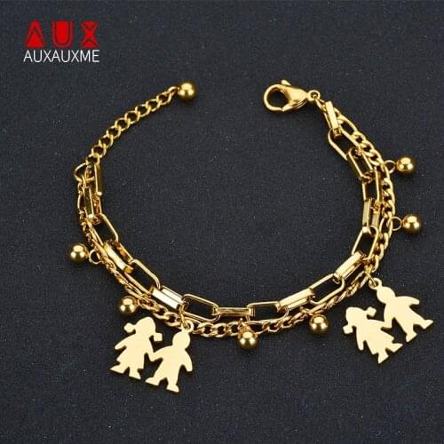 Auxauxme boy girl Multi-layer Stainless Steel Bracelet o word chain for Women Gift