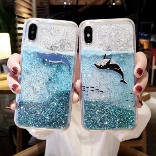 Cartoon dolphin Quicksand Phone Case For iPhone X 7 6 6s Plus Dynamic Glitter Sequins Cover Cases For iPhone 8 Plus XS MAX XR