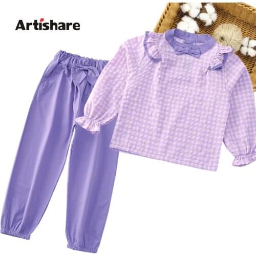 Children Clothes Plaid Pattern Tracksuits For Girls Blouse + Pants Kids Clothes Girls Teenage Childrens Tracksuit