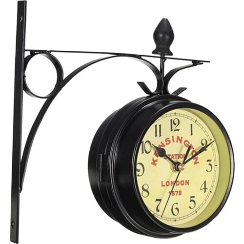 Double-Side Faces Round Wall Clock Battery Powered Quiet Train Home Decor