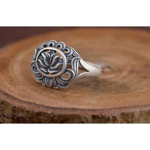 FNJ Beautiful Flower Ring 925 Silver Original Pure S925 Sterling Silver Rings for Women Jewelry Open Adjustable Size