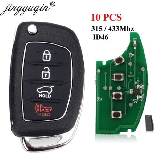 Jingyuqin 10pcs Remote Flip Key Fob for Hyundai Elantra Accent Ix35 IX45 I30 Solaris Tucson I20 Santa Fe 315/433mhz ID46 Chip