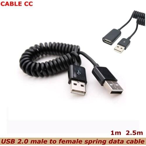 Black USB Retractable Spring Type USB2.0 Male to Male Male to Female Extension Cable Mobile Computer Computer USB Data Cable
