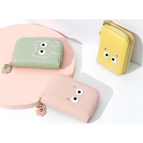 Coofit 1pc Cartoon Printing Women Credit Card Wallet Faux Leather Zip Pouch Wallet Organ Card Holder For Women Girls