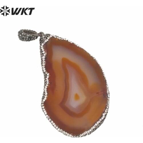 NP309 Wholesale a-gate slice with dia paving , White&Black paved a-gate pendant fashion natural stone a-gate pendants for women