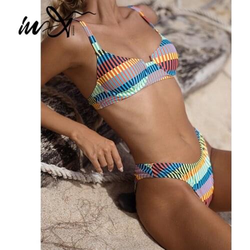 In-X Push up bikini 2021 Colorful stripe swimsuit women Sexy 2 piece set High cut swimwear female Bathing suit beach wear new