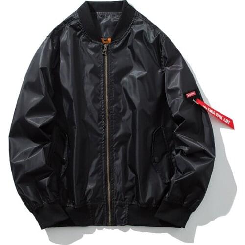 Bomber Jacket Men Fashion Casual Spring Autumn Mandarin Collar Solid Rib Sleeve Streetwear Windbreaker Outdoors Clothing