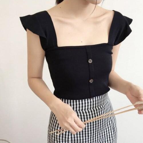 Womens Sleeveless Knitted Tank Top Slim Button Summer Vest Sexy Female Solid ColoR Tops