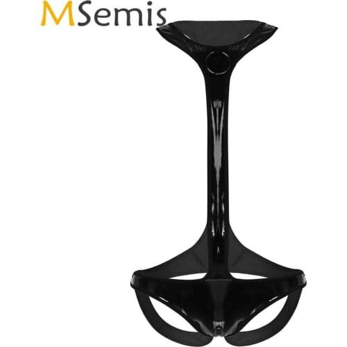 Mens One Piece Latex Romper Lingerie Sexy Backless Open Butt Mankini Leotard Gay Porno Jockstrap Wet Look Faux Leather Bodysuit