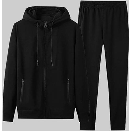 Men Casual Set Hooded Autumn Winter Sweatshirt Drawstring Outfit Sportswear Hoodies+Pants Solid Thicken Fleece Loose Tracksuits