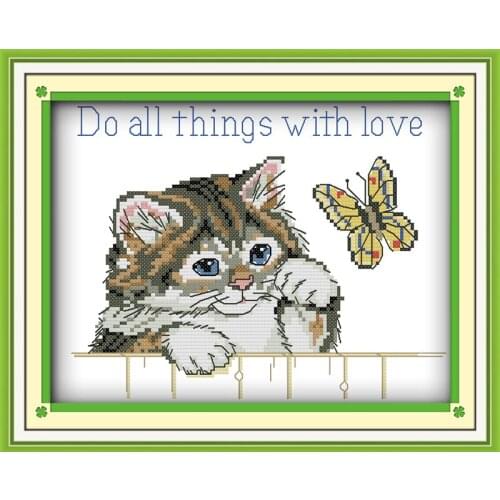Cat and flower Cross Stitch Kits Animal pattern Printed canvas Chinese Embroidery Needlework set Easy Cross-stitch dmc Handmade