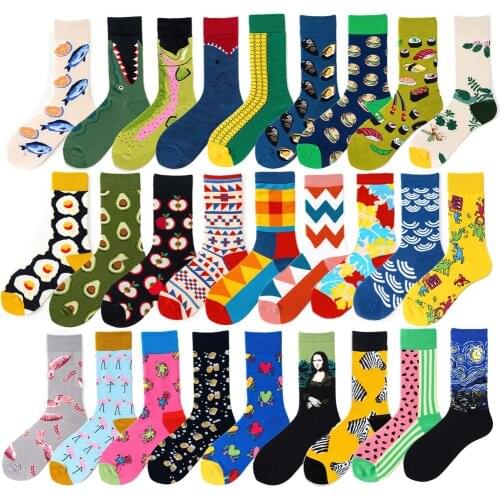 Mens Colorful Casual Socks Happy and Funny Socks 1 Pair Printed Unisex Fashion Male Sox Combed Cotton Socks EU 38-45 Size
