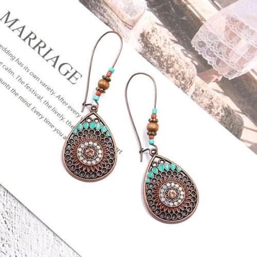 2021 New Vintage Boho India Ethnic Water Drip Hanging Dangle Drop Earrings for Women Female Wedding Party Jewelry Accessories