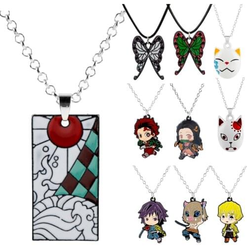 Demon Slayer Necklace Jewelry Kamado Tanjirou/Kochou Shinobu Butterfly Fox Mask Necklaces&Pendants Anime Cartoon Chain Choker