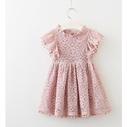 Girls dress 2021 Summer Pink Yellow Blue lace dress for kids clothes fashion tassel dresses princess children clothing 3-7 Years