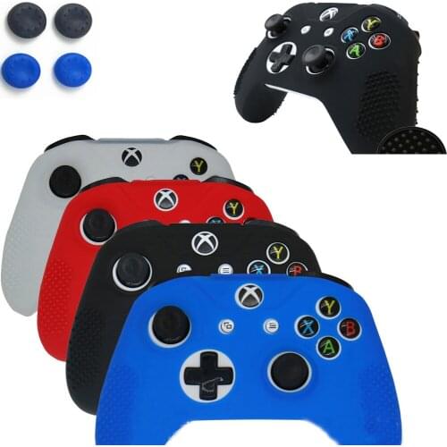 Durable Anti-slip Silicone Guards Sleeve Skin Grip Cover Skin Case for XBox One S X-box one Slim Controller Protector+2pcs Caps