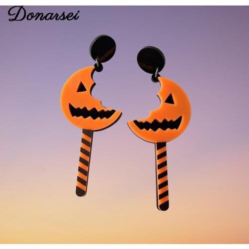 Donarsei Halloween Pumpkin Stick Drop Earrings For Women Hallowmas Costume Cosplay Ghost Festival Dangle Earrings Party