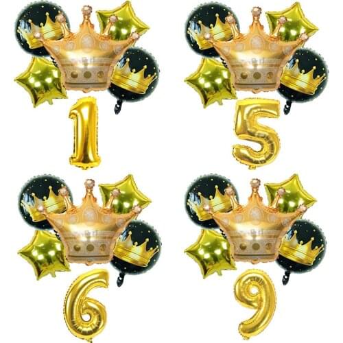 6pcs Large Gold Crown Balloons Foil Number Helium Balloon Figure 1 to 9 Globos Birthday Party Decorations Kids Toy Gift 32inch