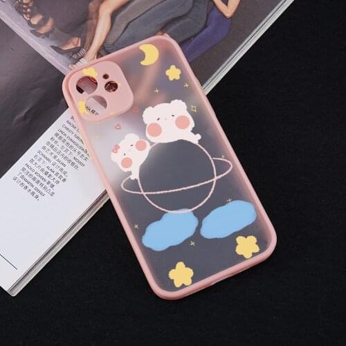 Cute Small Bear Star Moon Planet Skin Feel Phone Case for iPhone 11 12 Mini Pro X XS XR Max 6 6S 7 8 Plus SE 2020 Back Cover