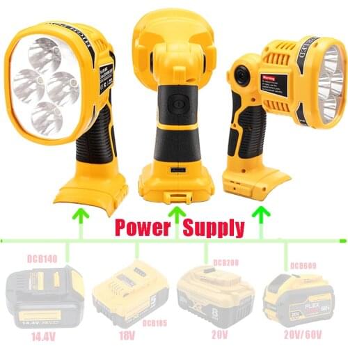 12W Spotlight LED Warning Light Work Lamp Flashlight Torch hand lantern for Dewalt 14.4V 18V 20V Li-ion Battery DCB140 DCB180