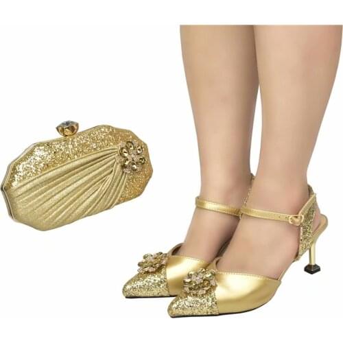 New Women Pumps High Heel Shoes and Bags Matching Set Golden Wedding Heels and Purse Dress Shoes to Match For Party 37-43 d19-2