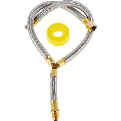 Fireplace Propane Grill Y-Splitter Extension Adapter Braided Hose Length 15" W/ 3/8" Flare Connection &Gas Line Pipe Thread Tape