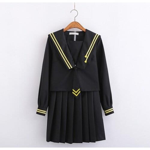 Japanese School Uniforms Sets For Girls Cute Sailor Long/Short Sleeve Tops Pleated Skirt Suit Cosplay JK Costume Series C70155AD