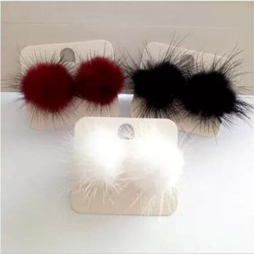 Grace Jun New Spring Style Rabbit Fur Ball Clip on Earrings without piercing for Women party Silver Plated No Hole Ear Clip