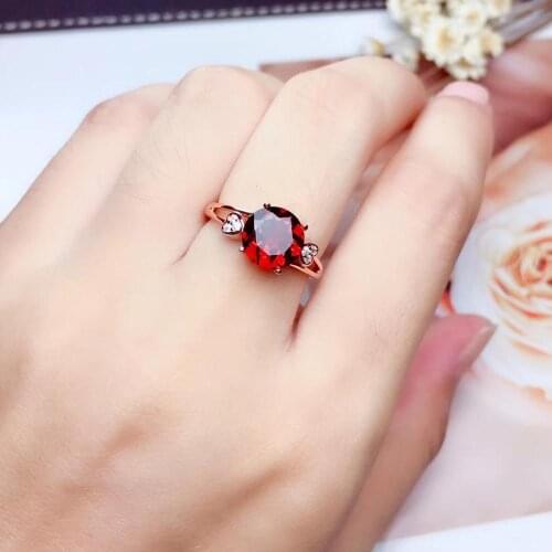 Fashion romantic round Fork Natural red garnet gem ring S925 silver natural gemstone ring girl women party gift fine jewelry
