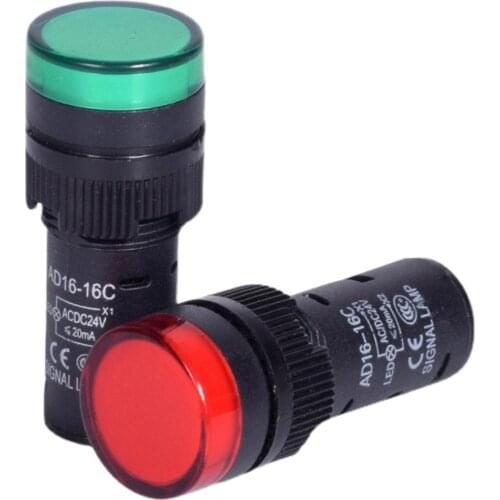 1pcs 16mm Panel Mount Signal Power Led Indicator Light Blue Green Red White Yellow Pilot Lamp AC DC 12V 24V 220V AD16-16C