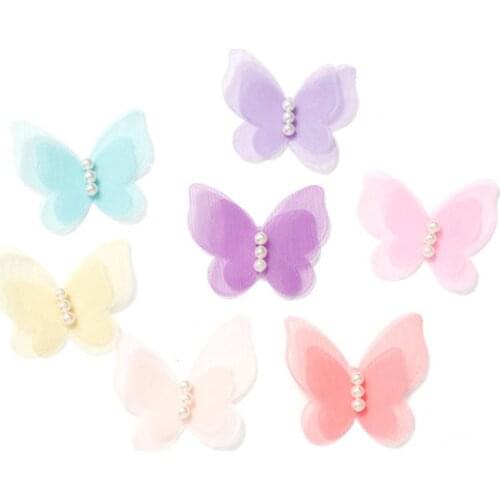 10PCS/Lot Lace Patches Applique Flower Pearl Stereo Butterfly Wedding Dress DIY Lace Trim Bride Hair Veil Clothes Headwear