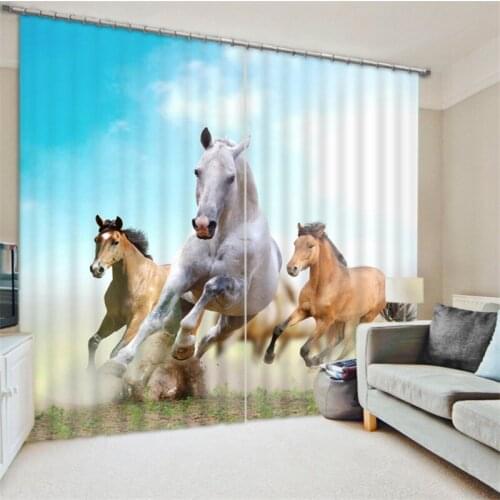 2017 Modern Luxury black horse Blackout Window Curtains For Kids Bedding room Living room Hotel Drapes Cortinas