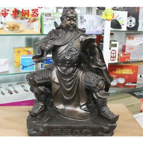33 Huge China Bronze Sit Dragon Guan Gong Read Book Guan Yu Warrior God Statue