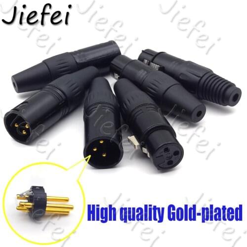 5-50Set Gold plated XLR 3Pin Audio Microphone Cable Connector Black Male + Female MIC Plug Cable Connect XLR Adapter