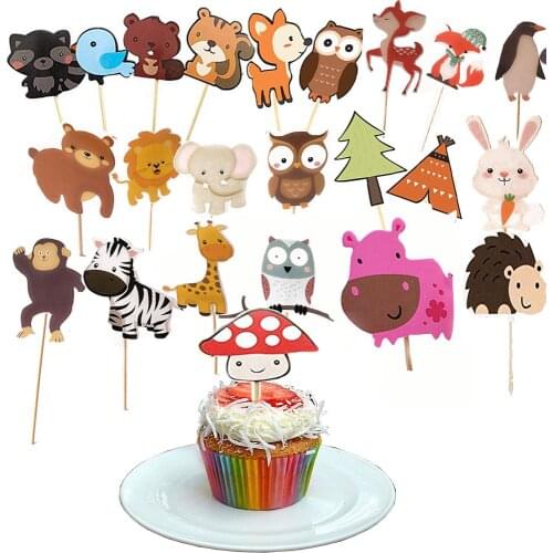 5/6/7/8/12pcs Forest Animal Shape Cake Toppers Cupcake Topper Baby Kids Woodland Creatures Theam Birthday Party Decorations