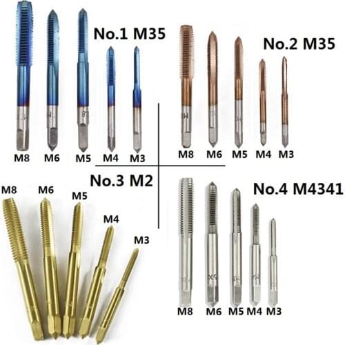 5Pcs Hss Coating M3 M4 M5 M6 M8 Metric Tap Set Screw Head Tap Straight Drill Flute Tap Machine