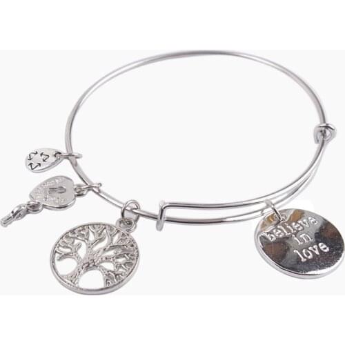 5PCS Fashion bangle Silver Color Tone Believe in Love Heart Bangle Bracelet#91147