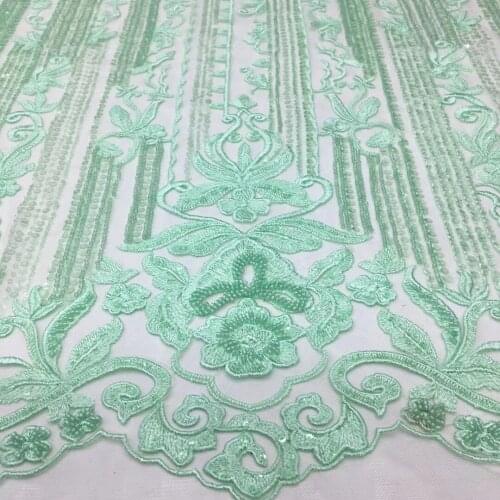 5yards/pc) High quality beads sequins embroidered African French net lace mint green tulle lace 2021 new for party dress FSS340
