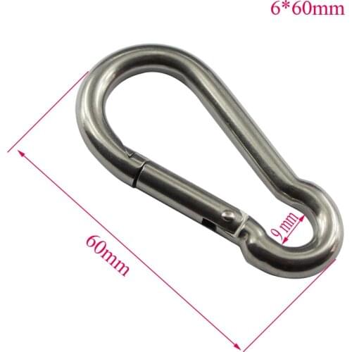 6*60mm Multifunctional 304 Stainless Steel Spring Snap Carabiner Quick Link Lock Ring Hook Pack of 5