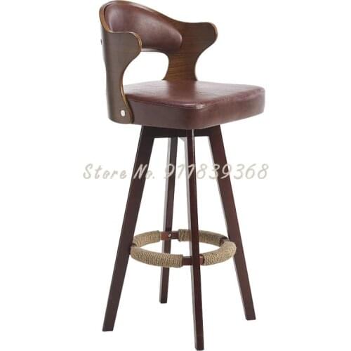 Bar Chair Solid Wood Modern Simple Home Back Rotary Bar Chair Bar Stool Milk Tea Coffee Shop Front Desk High Stool