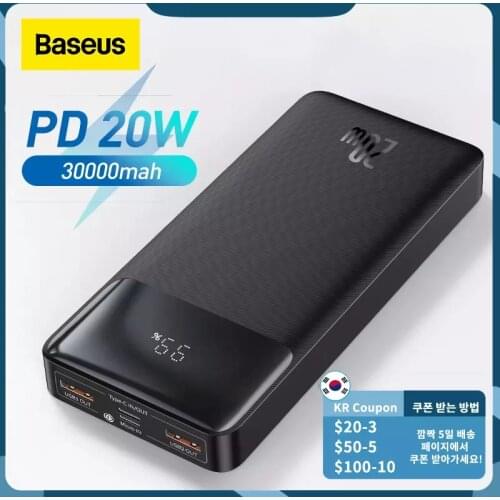 Baseus Power Bank 30000mAh Portable Charging Poverbank Mobile Phone External Battery Quick Charger Powerbank 20000mAh for XiaoMI