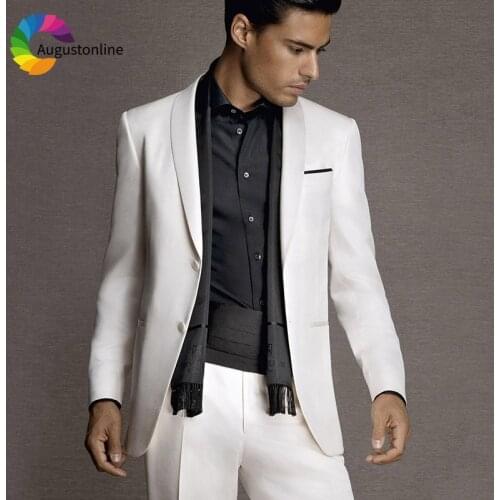White Men Suits For Wedding Suits Blazer Custom Made Slim Fit Casual Tuxedo Costumes Prom Best Man 2018 Terno Masculino 2 Pieces