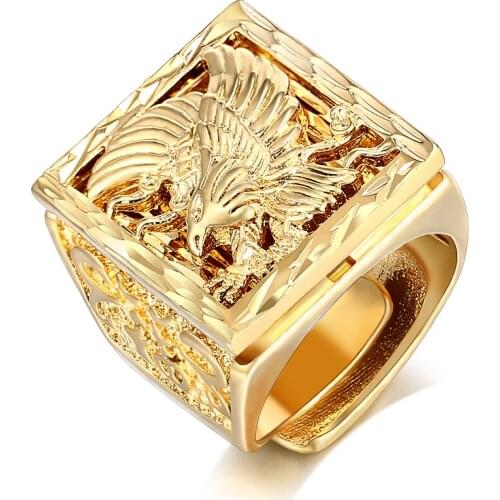 Big Biker Eagle Men 's Ring Punk Rock Gold Color Resizable To 7-11 Finger Jewelry Never Fade