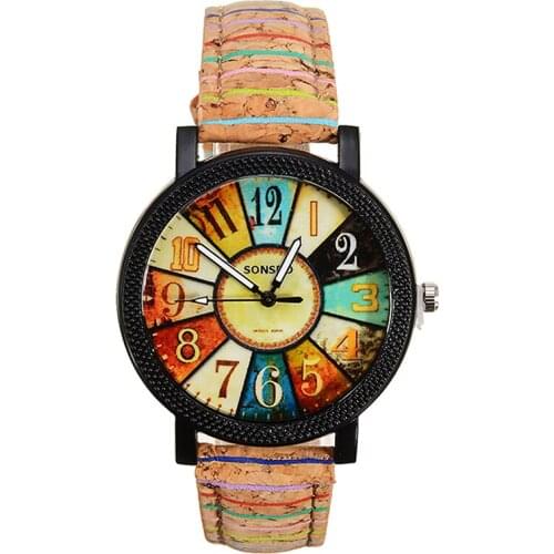 Retro Compass Quartz Wristwatch Women Digital Sport Clock Stripe Design Leather Strap Femal Coffee Brown Quartz Wrist Watches