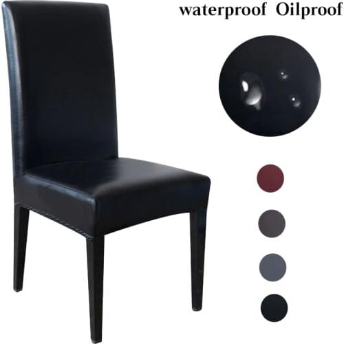 PU Leather Chair Cover Spandex Waterproof Oilproof Chair Cover Stretch Kitchen Seat Case Banquet Hotel Cover housse de chaise